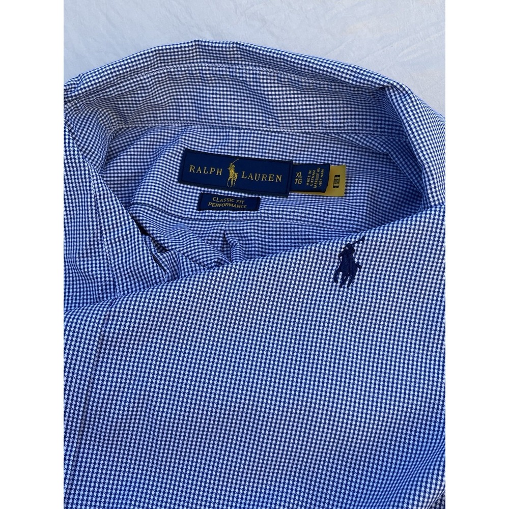 Ralph Lauren Polo Performance Button Down Shirt Men XLT stretch Blue check New